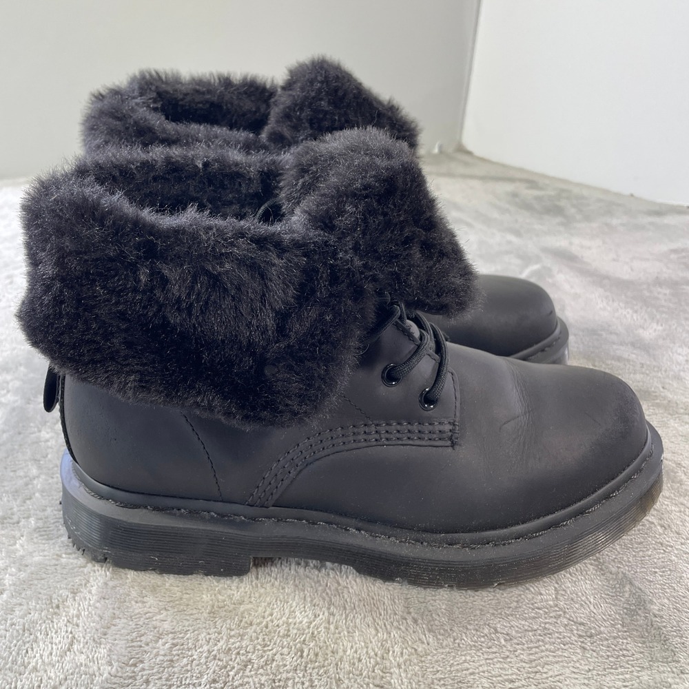 Dr. Martens 1460 Kolbert Boots Women 9 Black Leather Faux Fur Lined Lined Combat